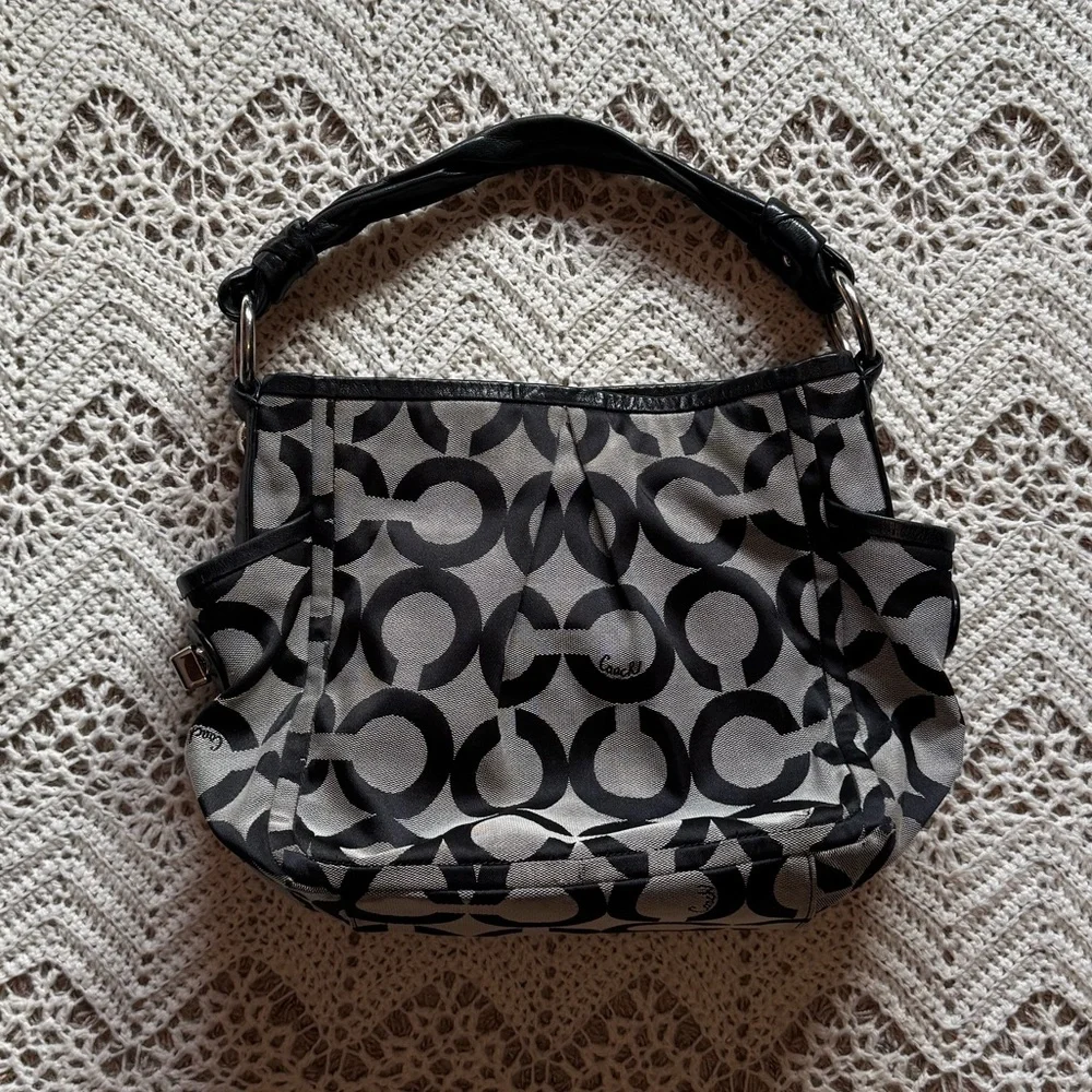 Y2K Coach Parker Art Hobo Shoulder Bag Gray/Black Signature Canvas 13427)